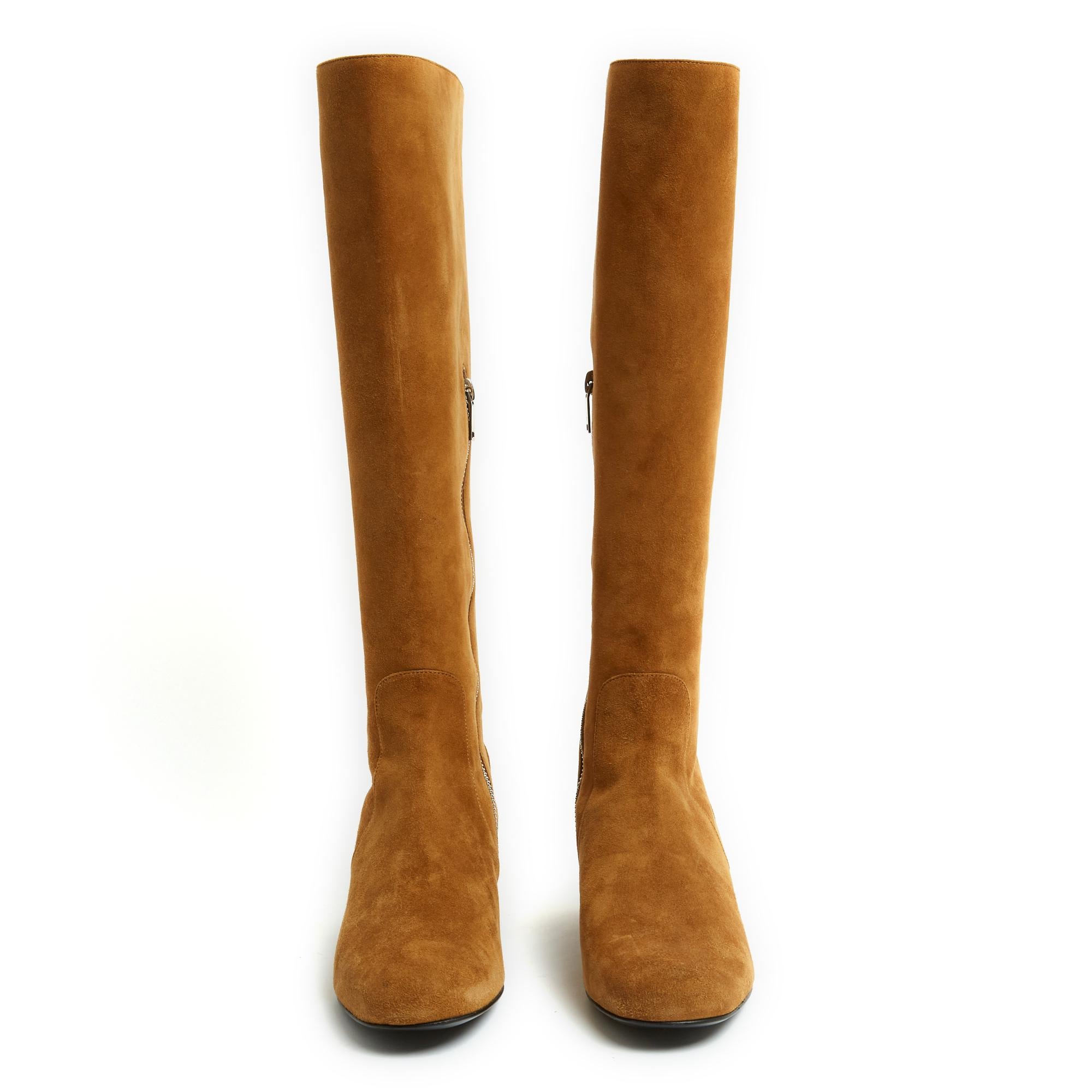 Brown Saint Laurent Slimane 2015 Gold Suede Boots EU38.5 New For Sale