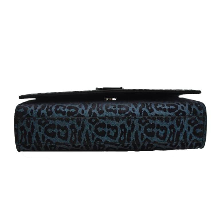 Noir Saint Laurent Kate - Petit sac Bowie bleu imprimé léopard avec monogramme en vente
