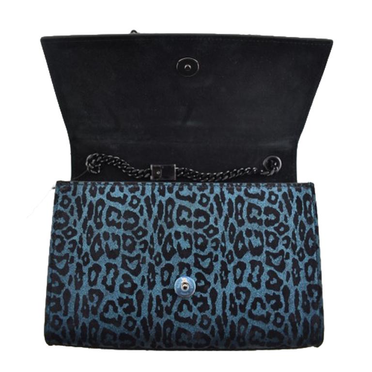 Black Saint Laurent Kate Monogram Small Blue Leopard Print Bowie Bag For Sale