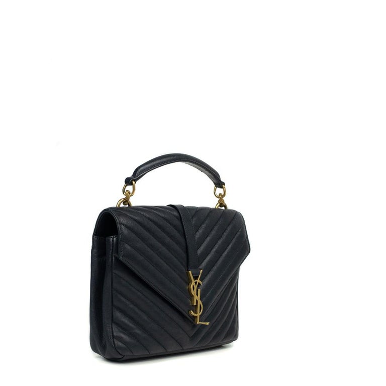 SAINT LAURENT YSL College Medium Chain Bag In Quilted Leather Blue
