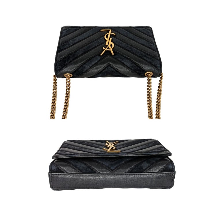 Saint Laurent Small Kate Chevron Suede and Leather Shoulder Bag For