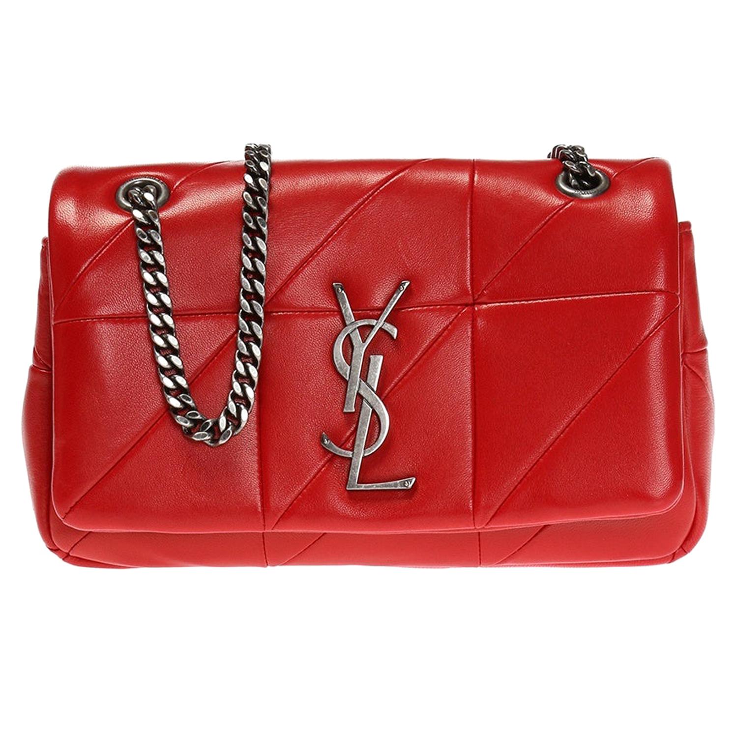 Saint Laurent Small Red Soft Leather "Jamie" Bag with Silver-Tone Hardware