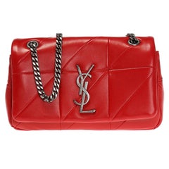 Saint Laurent Small Red Soft Leather "Jamie" Bag with Silver-Tone Hardware