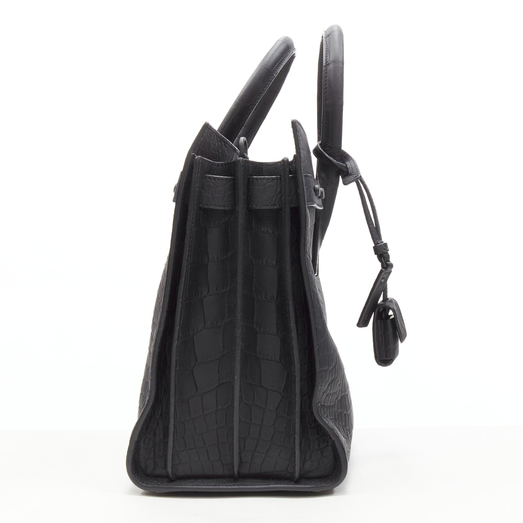 SAINT LAURENT Small Sac De Jour matte black stamped croc tote bag For Sale 1