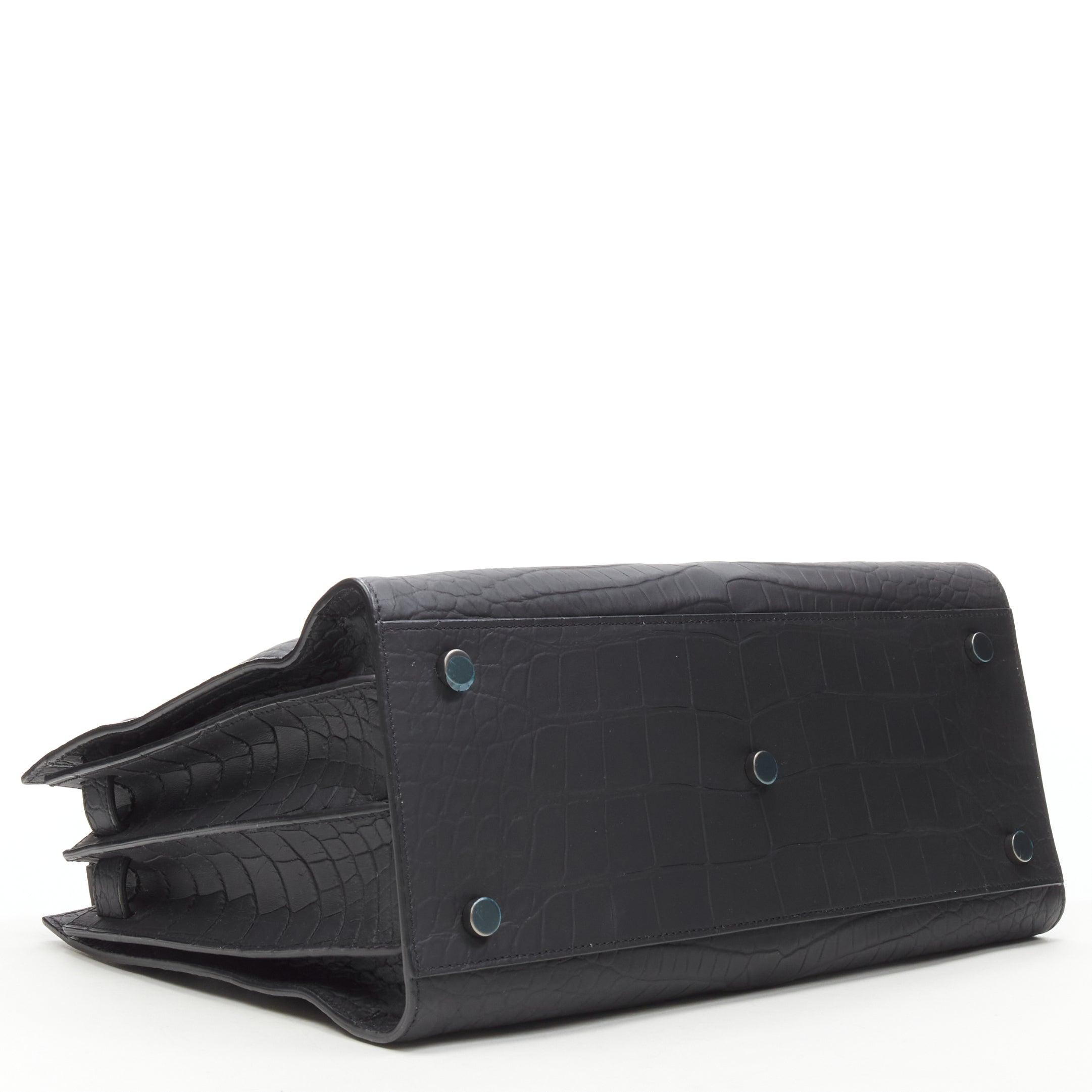 SAINT LAURENT Small Sac De Jour matte black stamped croc tote bag For Sale 2