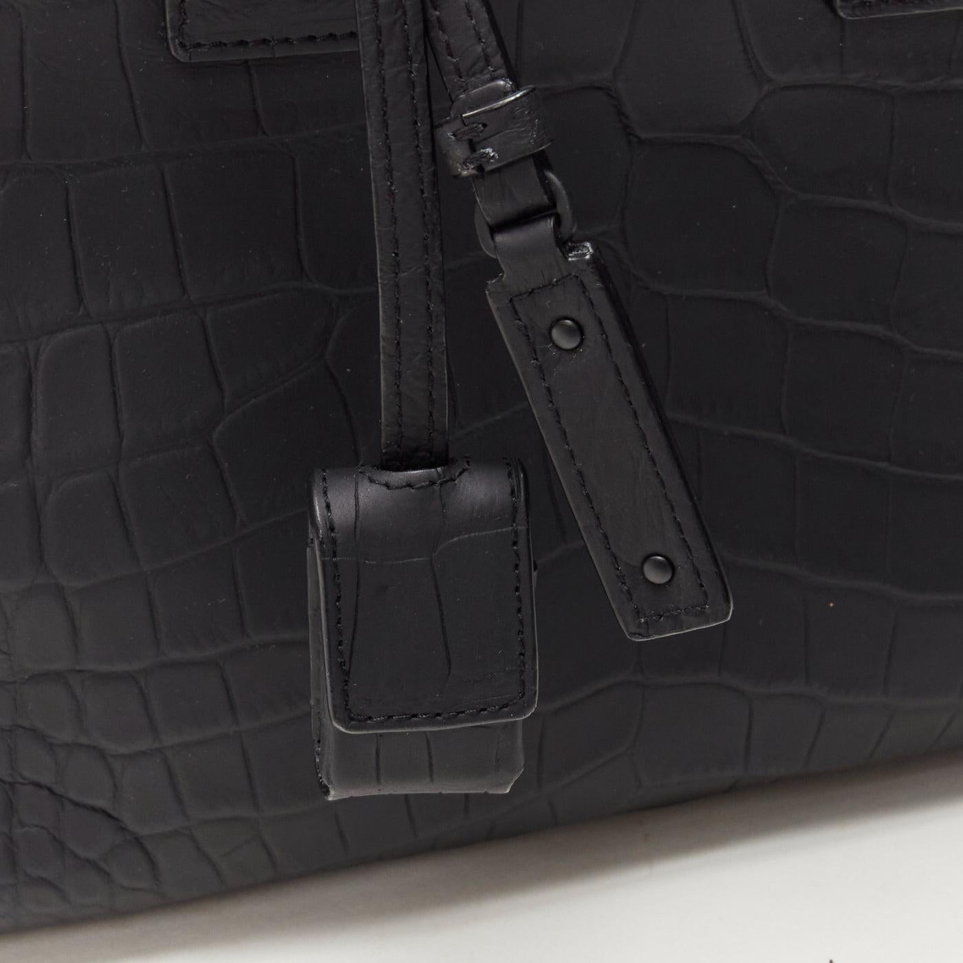 SAINT LAURENT Small Sac De Jour matte black stamped croc tote bag For Sale 4