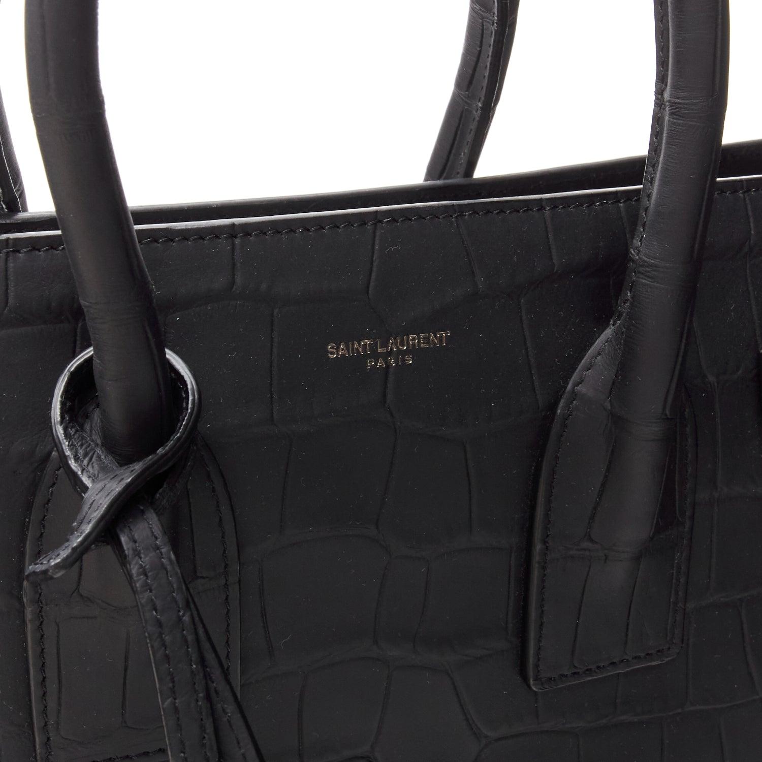 SAINT LAURENT Small Sac De Jour matte black stamped croc tote bag For Sale 4