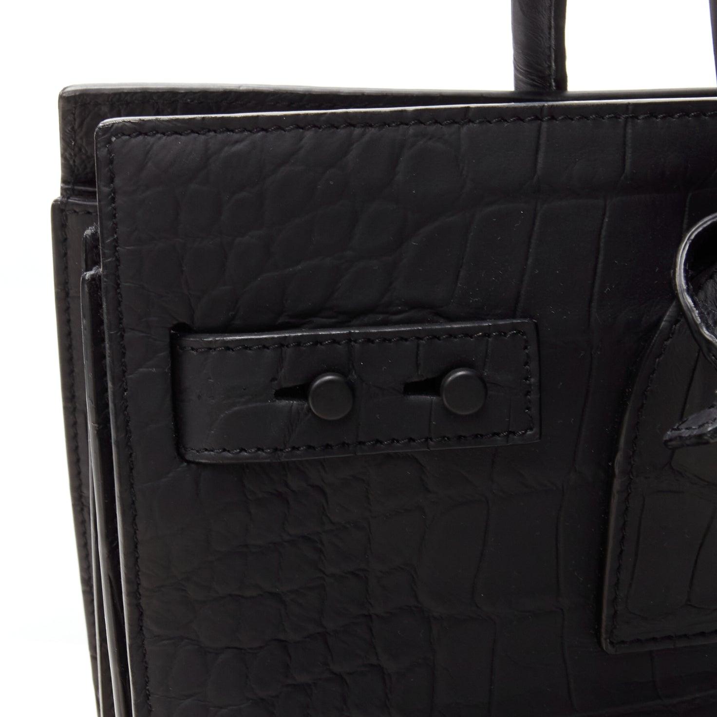 SAINT LAURENT Small Sac De Jour matte black stamped croc tote bag For Sale 5