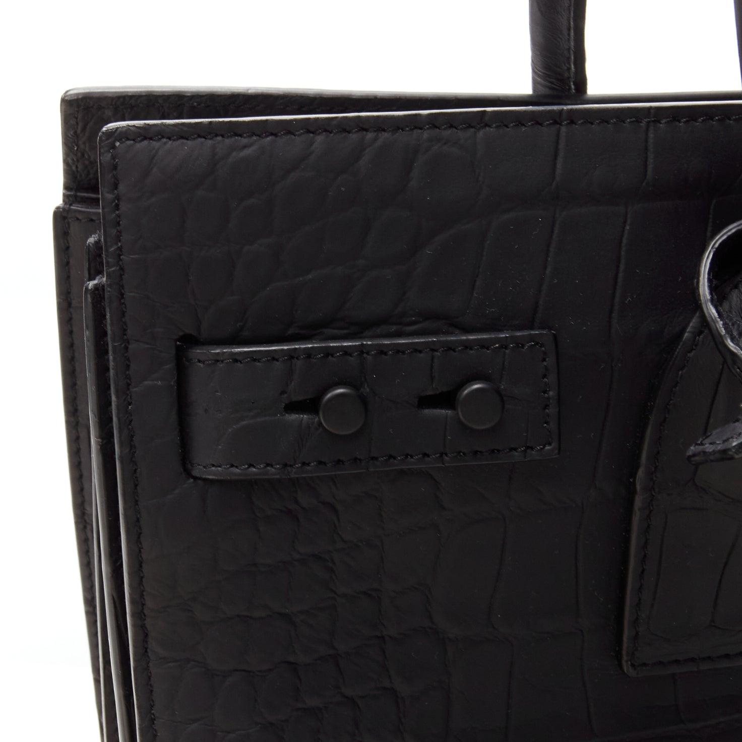 SAINT LAURENT Small Sac De Jour matte black stamped croc tote bag For Sale 6