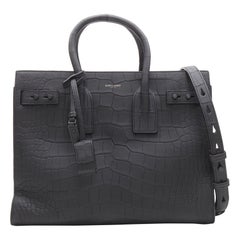 SAINT LAURENT Small Sac De Jour matte black stamped croc tote bag