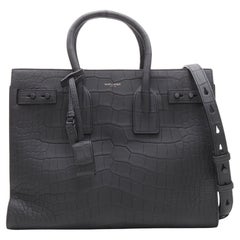 SAINT LAURENT Small Sac De Jour matte black stamped croc tote bag