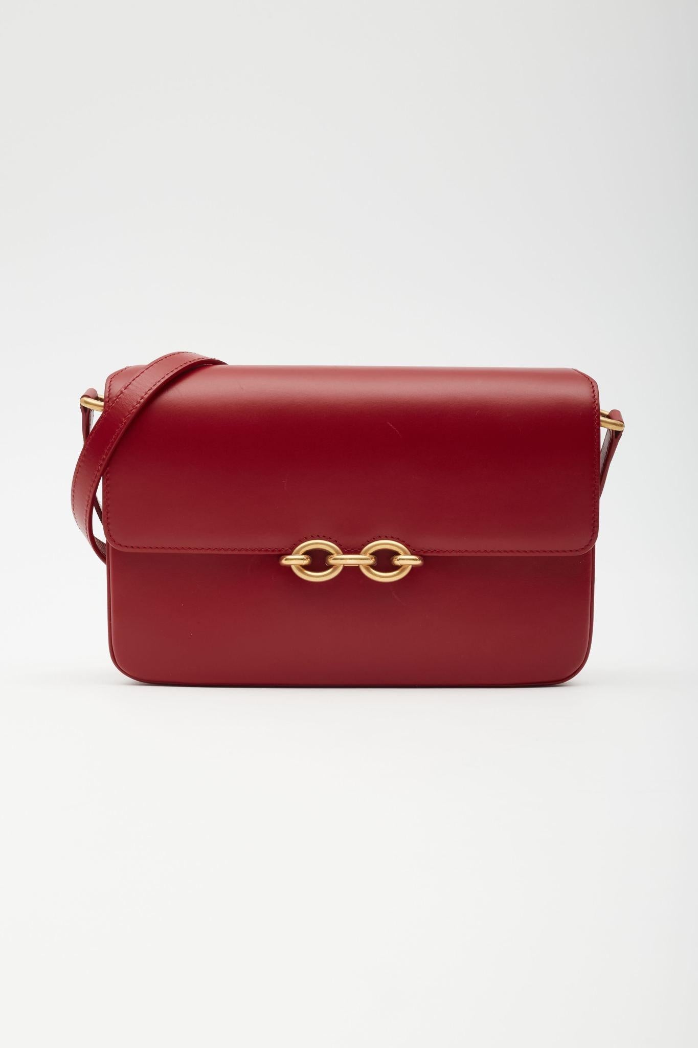 Women's Saint Laurent Smooth Calfskin Le Maillon Satchel Red