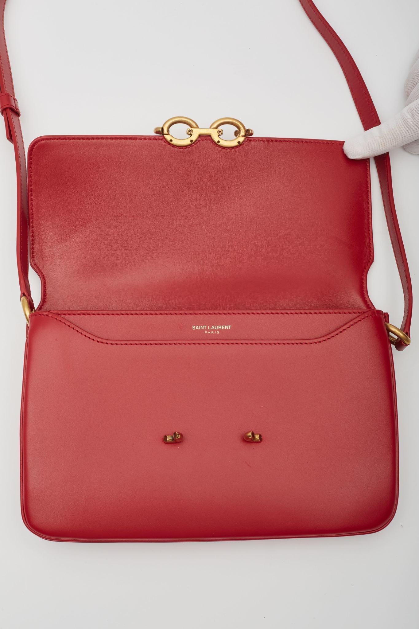 Saint Laurent Smooth Calfskin Le Maillon Satchel Red 2