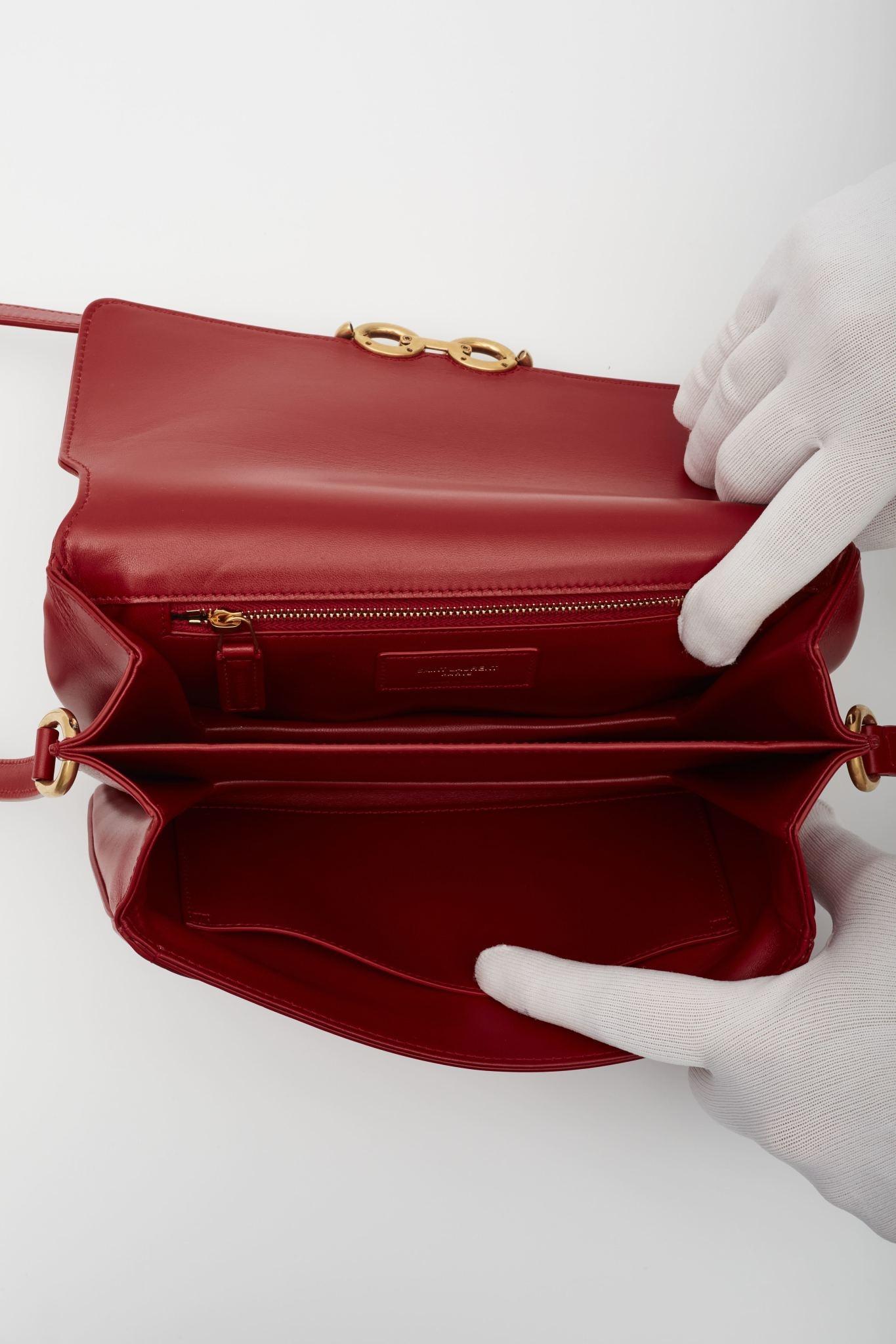 Saint Laurent Smooth Calfskin Le Maillon Satchel Red 3