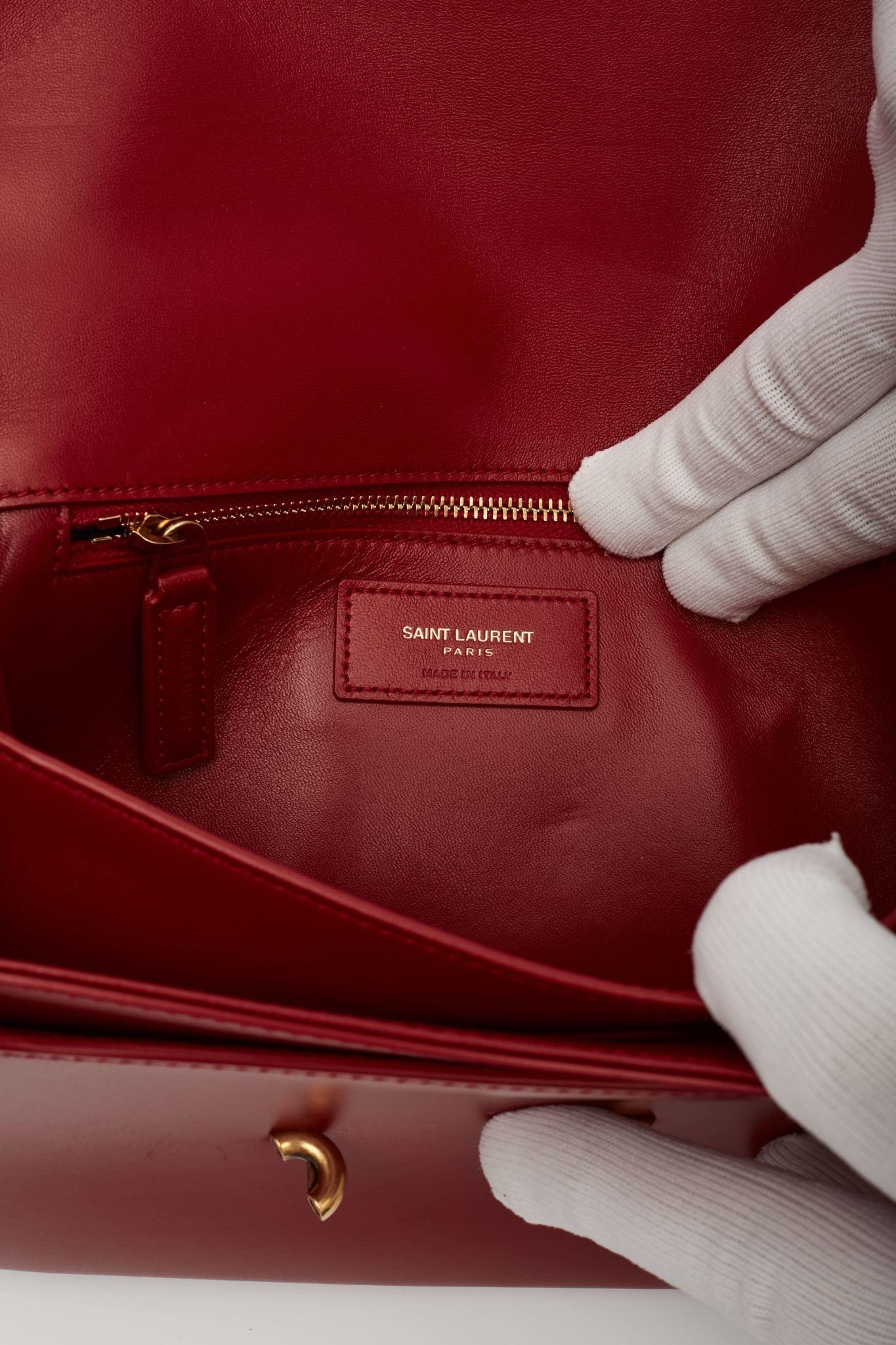 Saint Laurent Smooth Calfskin Le Maillon Satchel Red 4