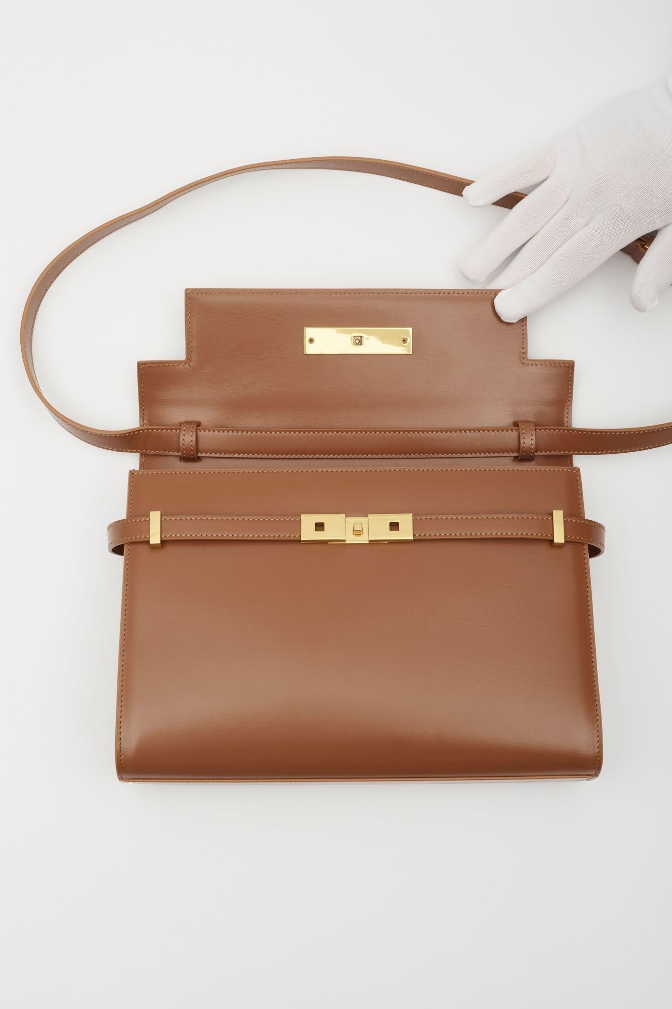Saint Laurent Smooth Calfskin Medium Manhattan Shoulder Bag Cognac 1