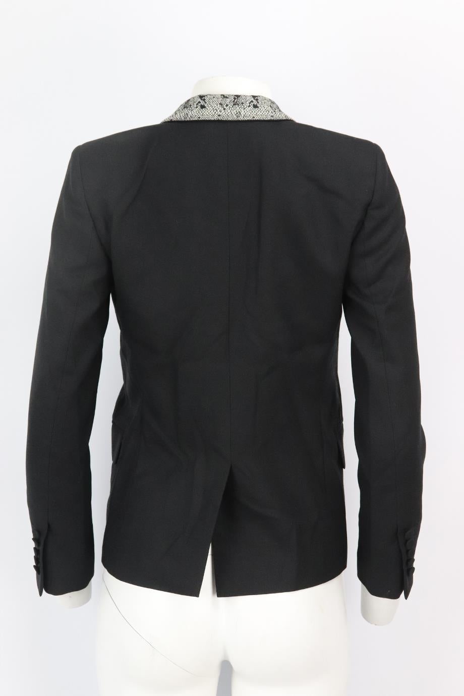 Saint Laurent Snake Jacquard Trimmed Wool Blazer Fr 36 Uk 8 In Excellent Condition In London, GB