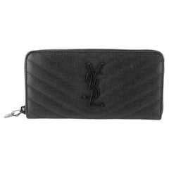 Saint Laurent So Black Grain Monogram Quilted Leather Continental Zip Wallet 45s