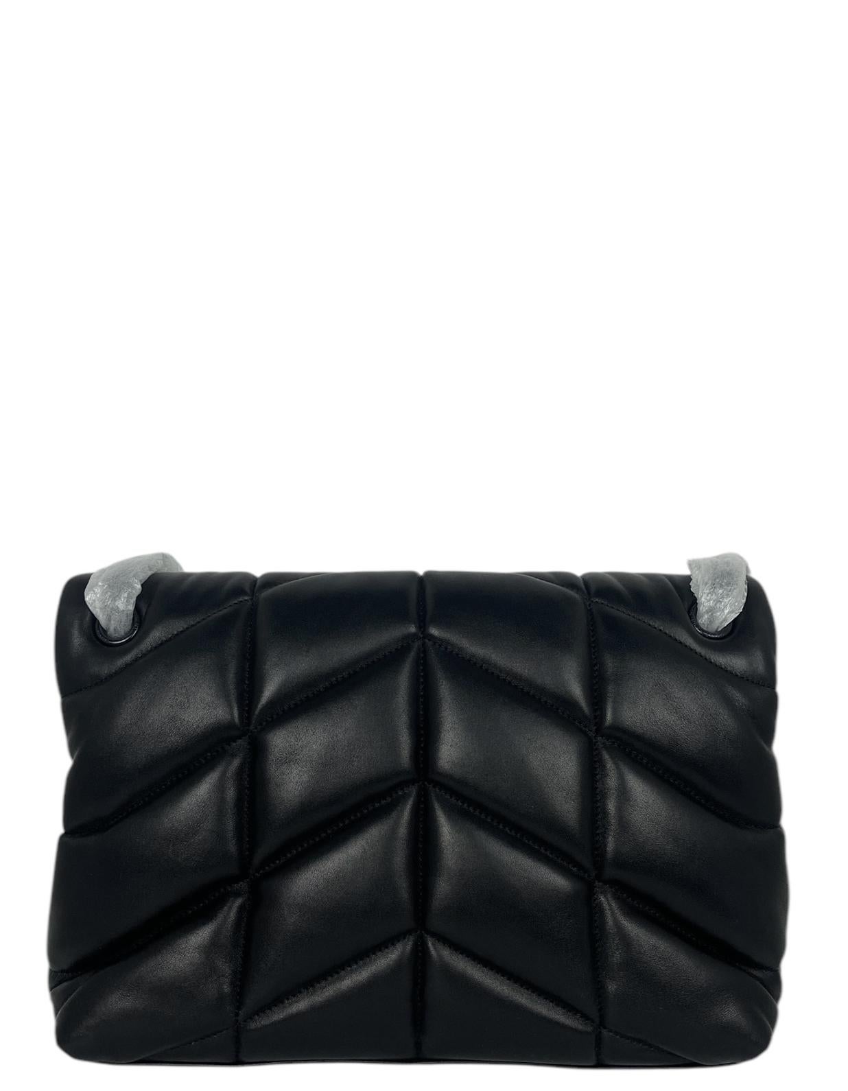 Saint Laurent So Black Leather Medium Loulou Puffer Bag In New Condition For Sale In New York, NY