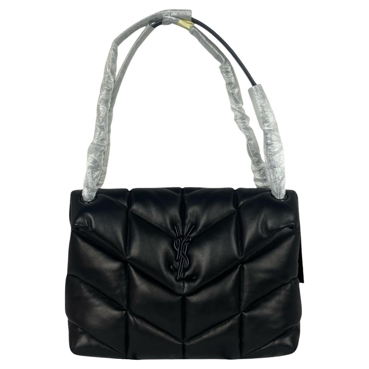 Saint Laurent So Black Leather Medium Loulou Puffer Bag For Sale
