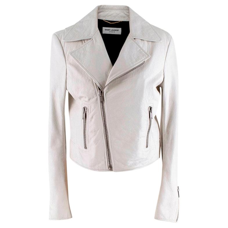 Saint Laurent Soft Lambskin Off-White Biker Jacket - Size US 6