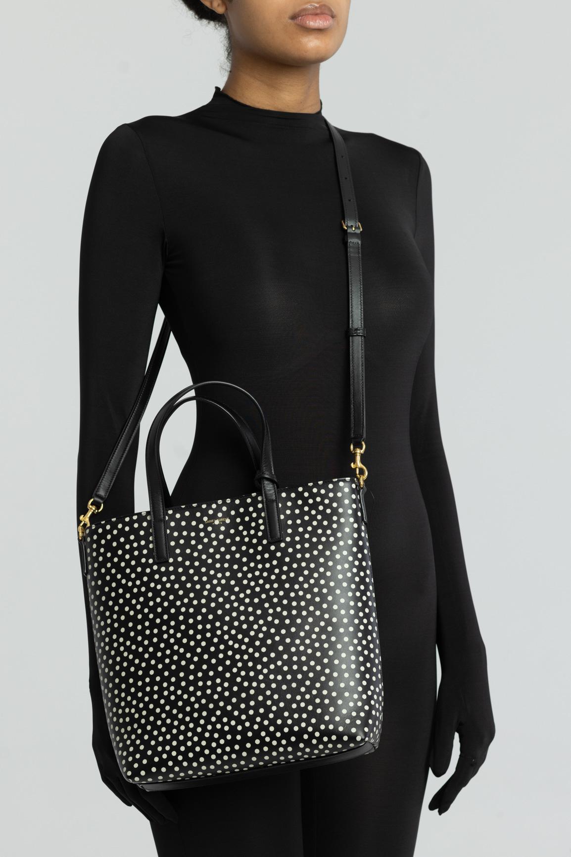Saint Laurent Soft Leather Black Polka Dot Toy Shopping Bag In Excellent Condition For Sale In Montreal, Quebec