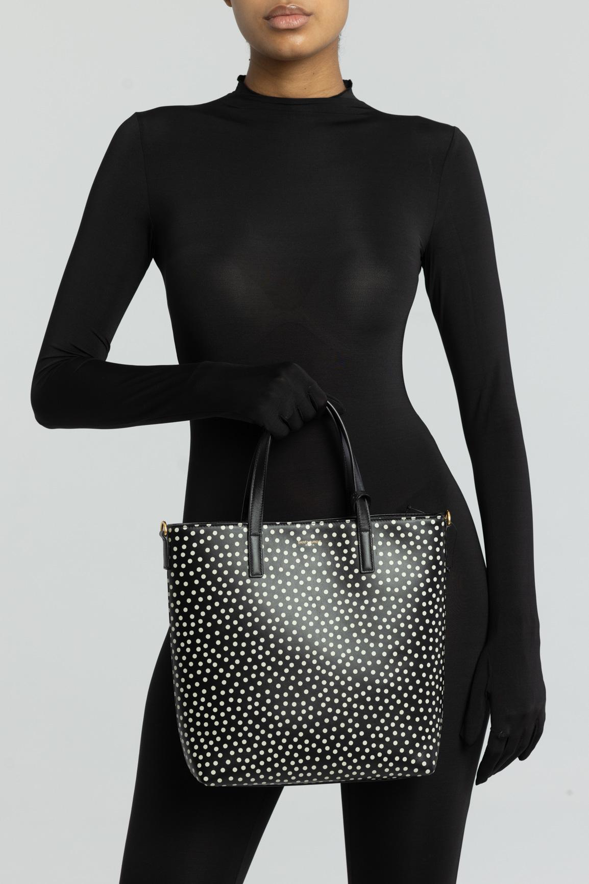 Women's Saint Laurent Soft Leather Black Polka Dot Toy Shopping Bag For Sale