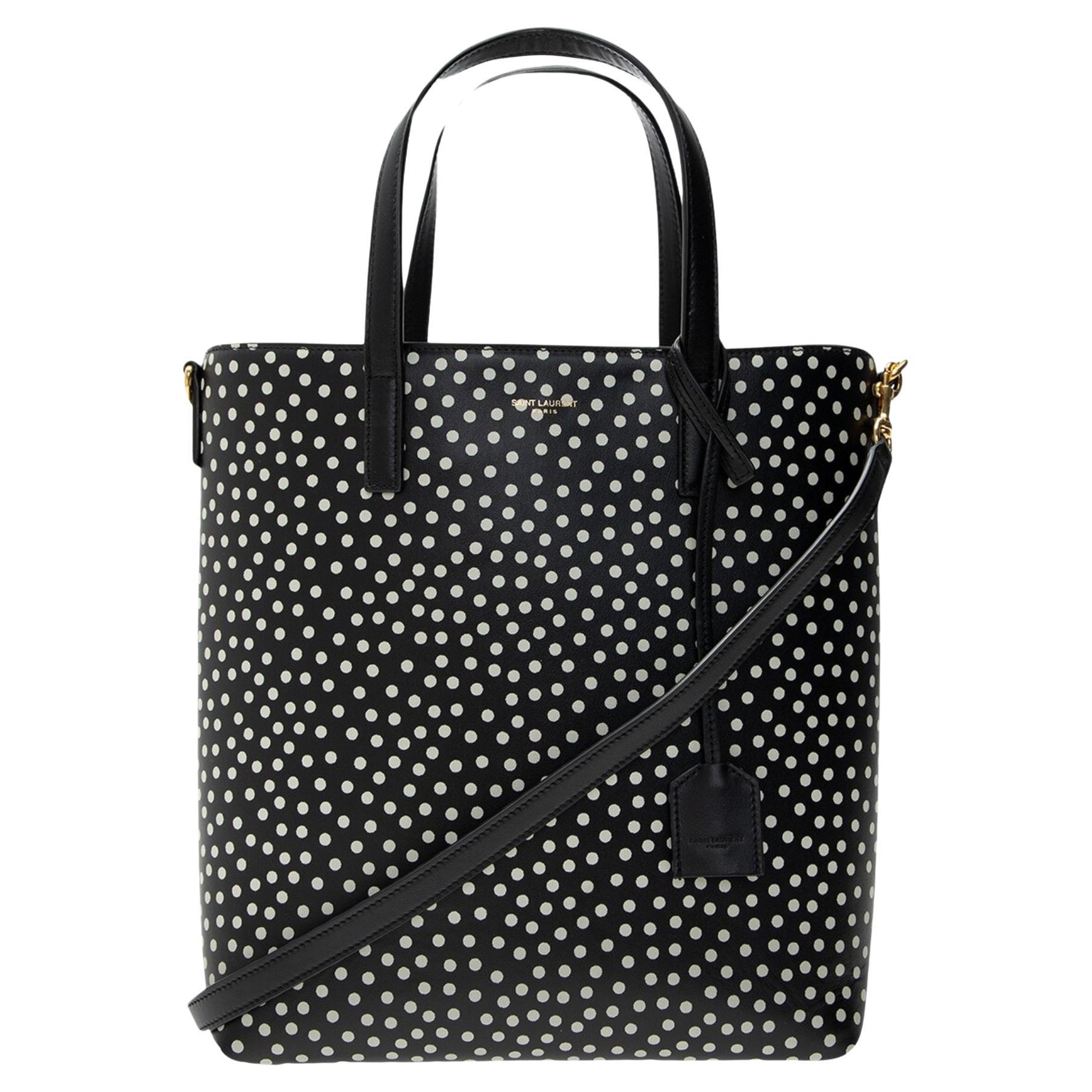 Saint Laurent Soft Leather Black Polka Dot Toy Shopping Bag en vente