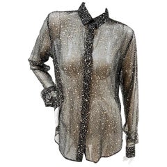 saint laurent - metallic star sheer button-down shirt Saint Laurent Sparkle Button Down Blouse SS2017