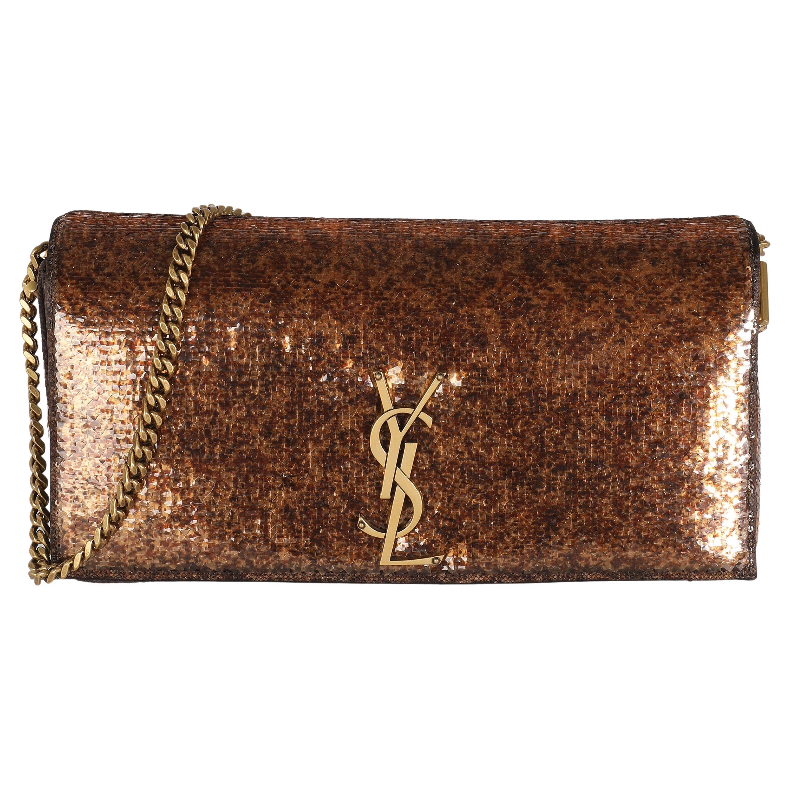 Saint Laurent Spicy Chocolate Sequin Medium Kate 99 Bag For Sale