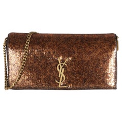 Saint Laurent Borsa media Kate 99 con paillettes color cioccolato piccante