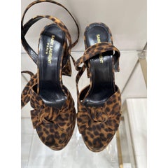 Saint Laurent Spring 2015 Bianca Leopard-Print Suede Sandals Size 38