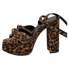 Saint Laurent Spring 2015 Bianca Leopard-Print Suede Sandals Size 38