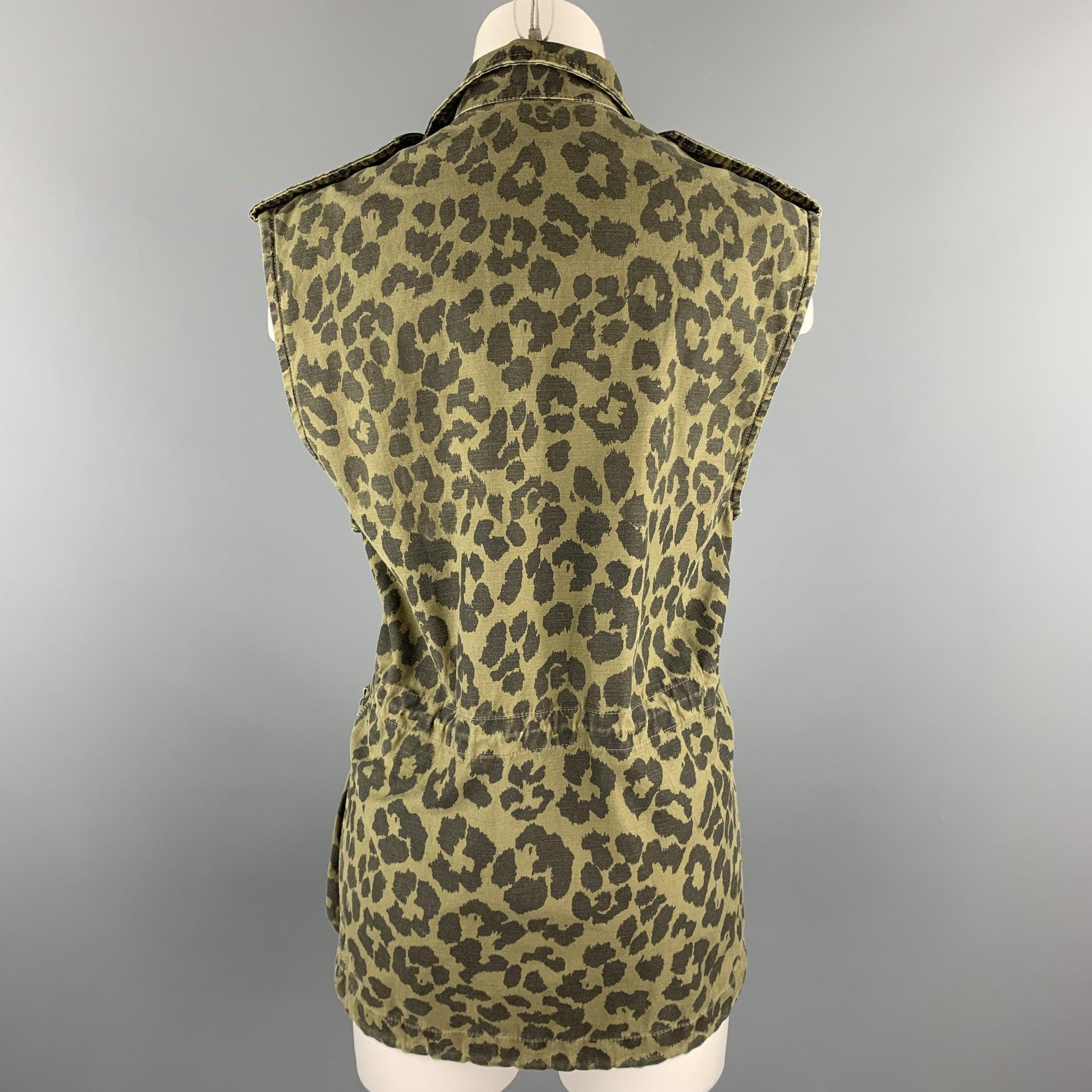 Women's SAINT LAURENT Spring 2016 Size 10 Olive & Black Cotton Vest For Sale