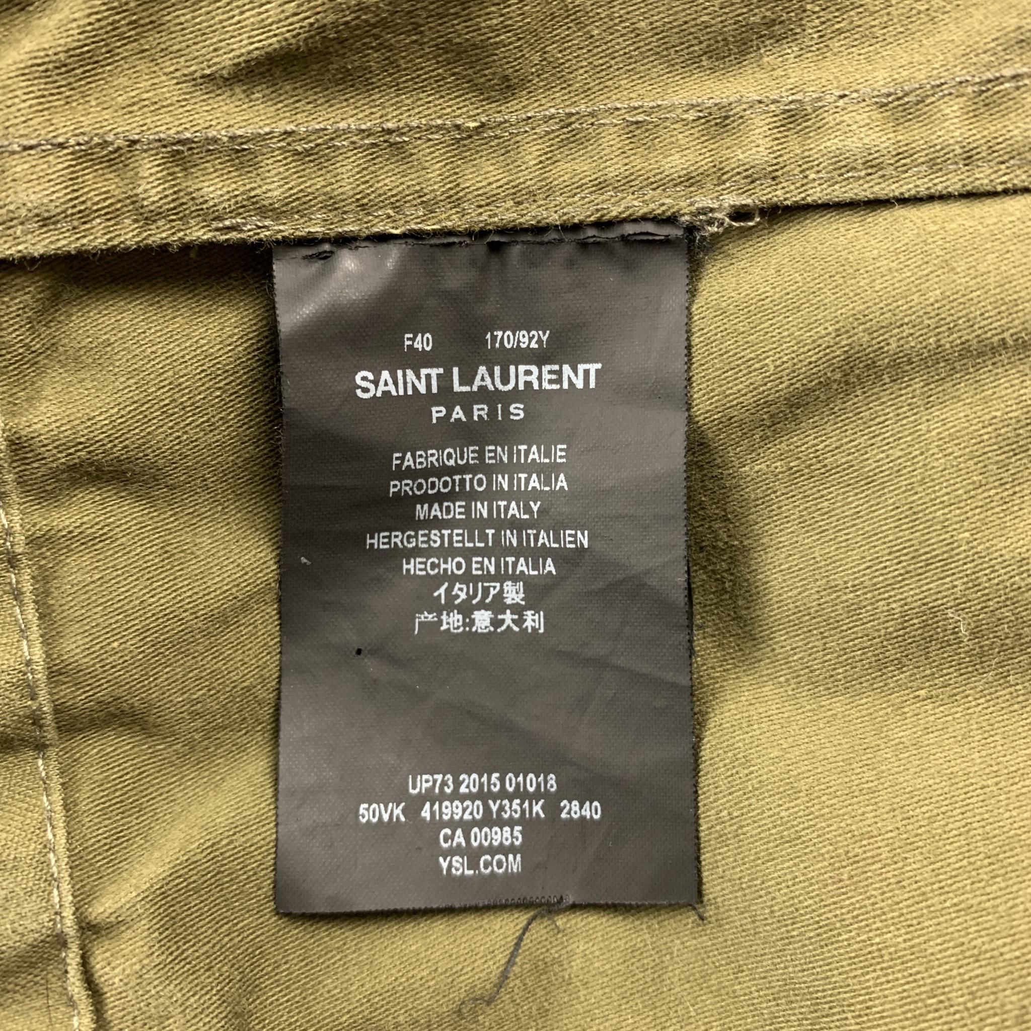 Brown SAINT LAURENT Spring 2016 Size 10 Olive & Black Cotton Vest