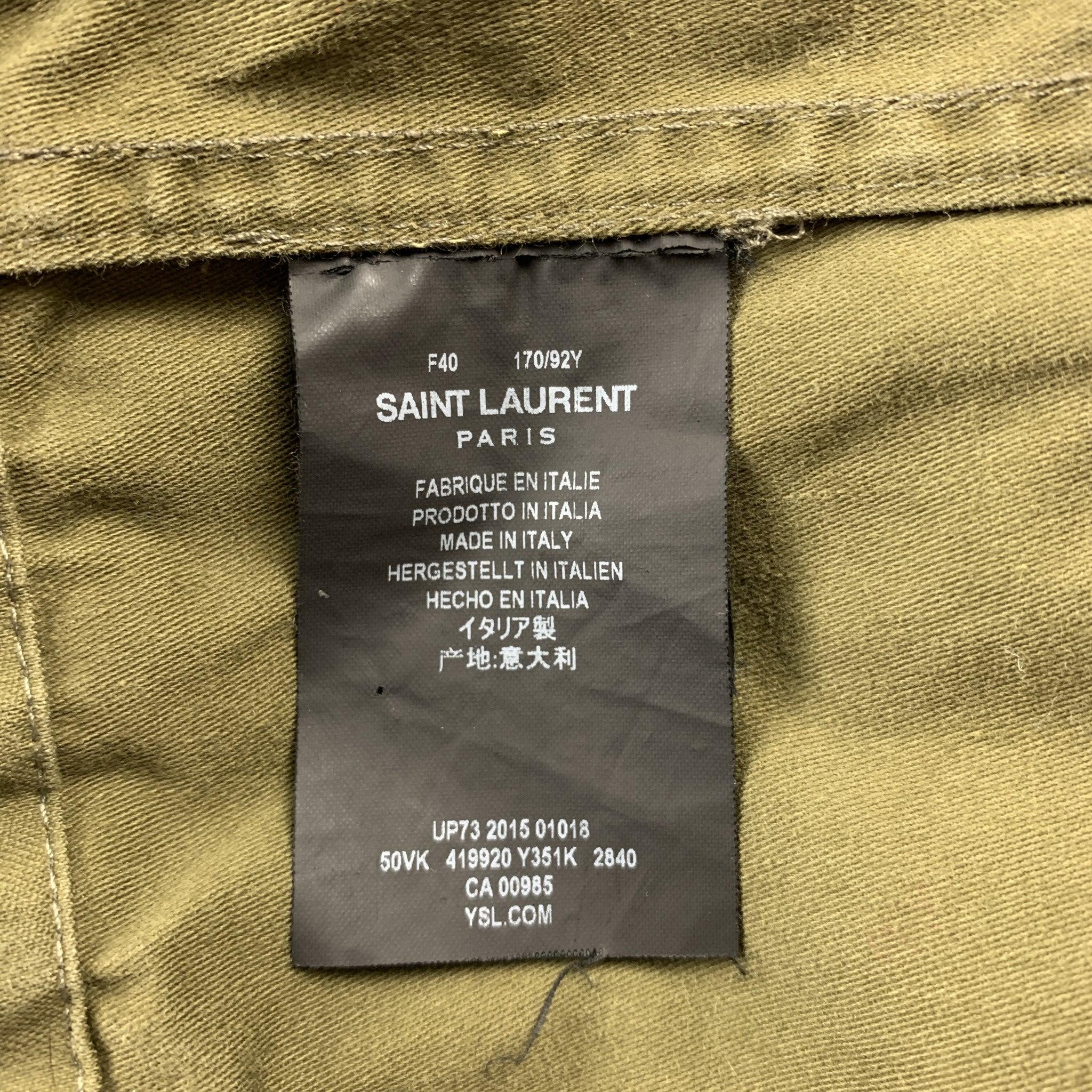 SAINT LAURENT Spring 2016 Size 10 Olive & Black Cotton Vest For Sale 2