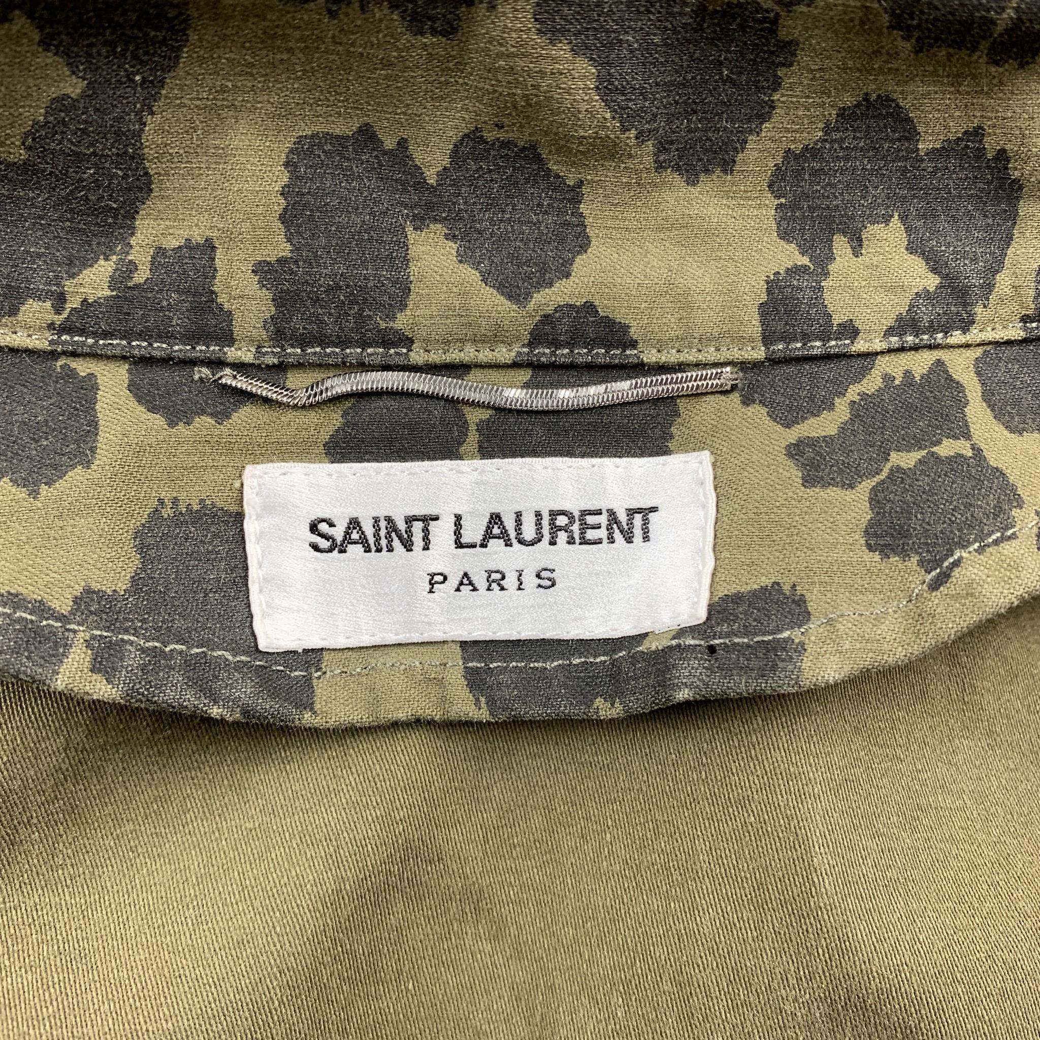 Brown SAINT LAURENT Spring 2016 Size 40 Olive & Black Leopard Print Cotton Jacket