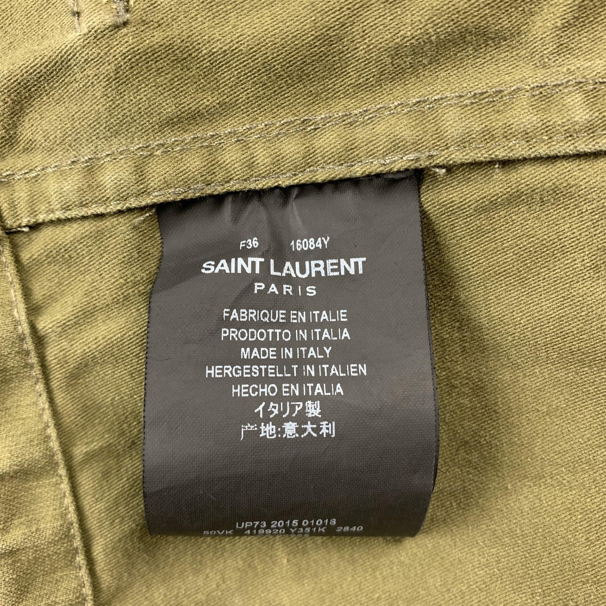 SAINT LAURENT Spring 2016 Size 6 Olive & Black Cotton Vest For Sale 2