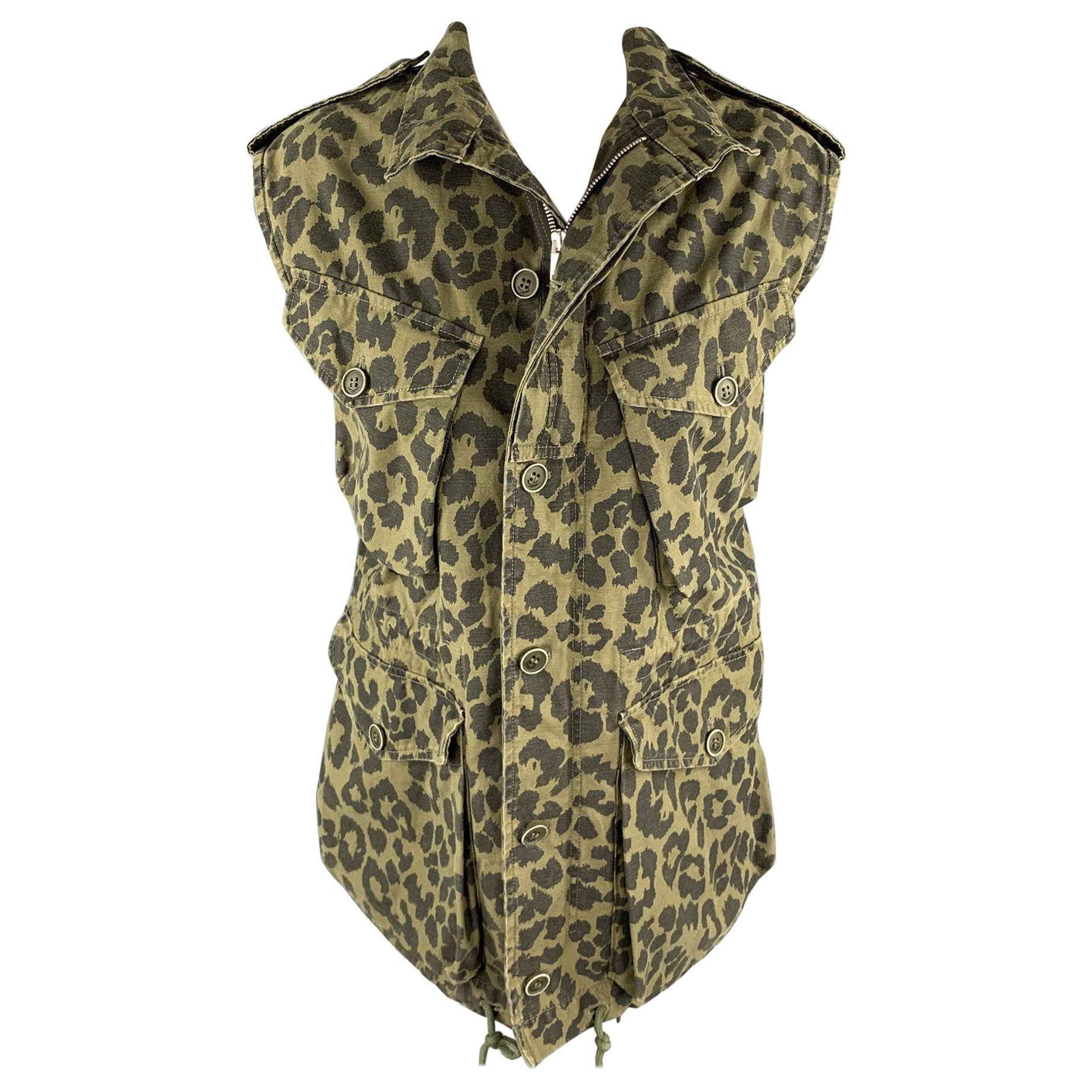 SAINT LAURENT Frühjahr 2016 Größe 6 Oliv & Schwarze Baumwollweste
