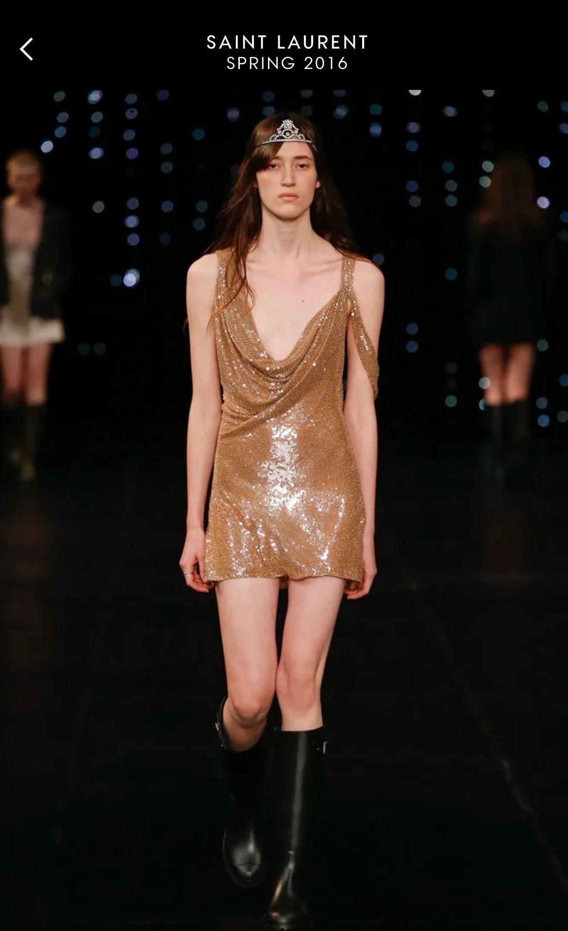 Saint Laurent SS 2016 lamè mini Vestido negro en venta 6