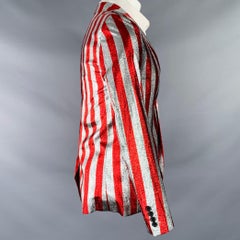 SAINT LAURENT SS15 Size 34 Red Silver Stripe Viscose Blend Sport Coat