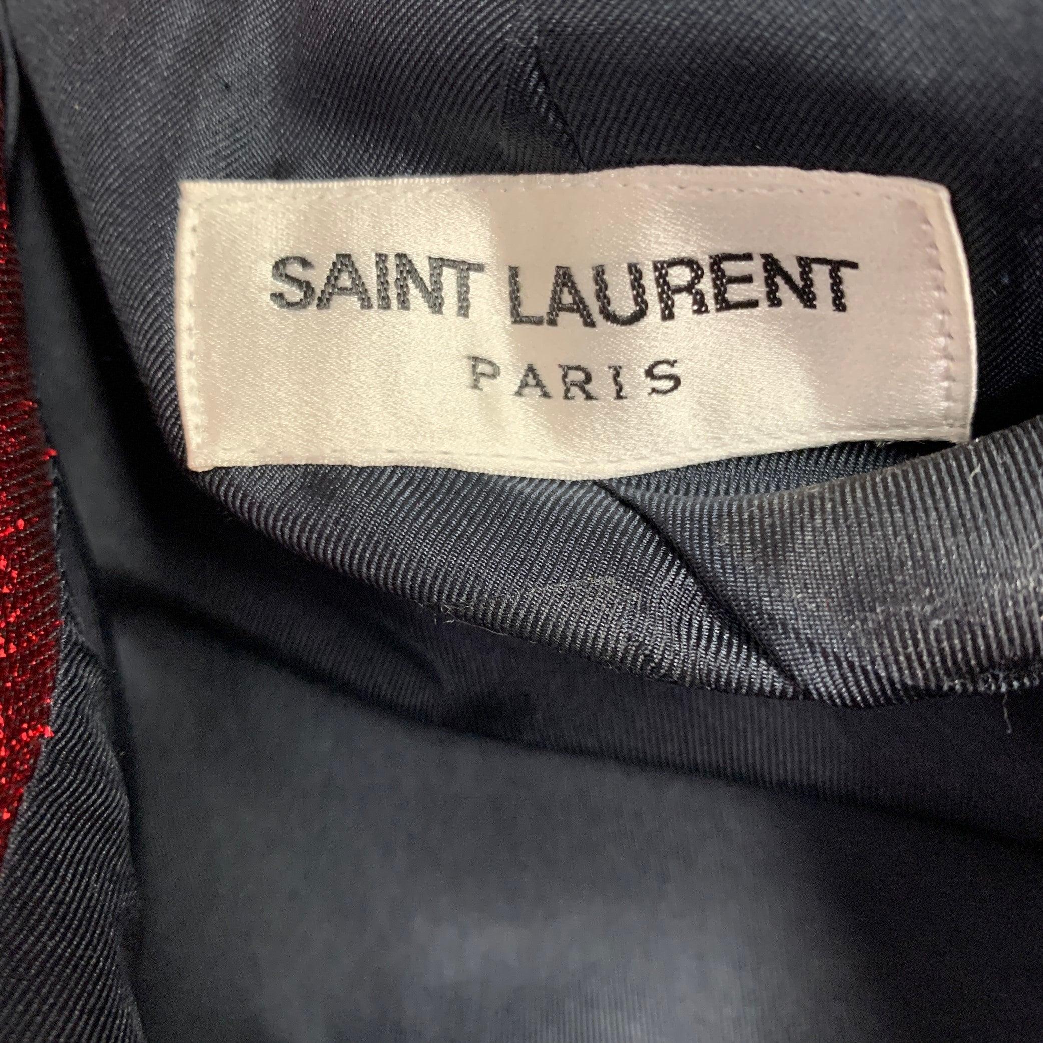 SAINT LAURENT SS15 Taglia 34 Cappotto sportivo in misto viscosa a righe rosse e argento In condizioni ottime in vendita a San Francisco, CA