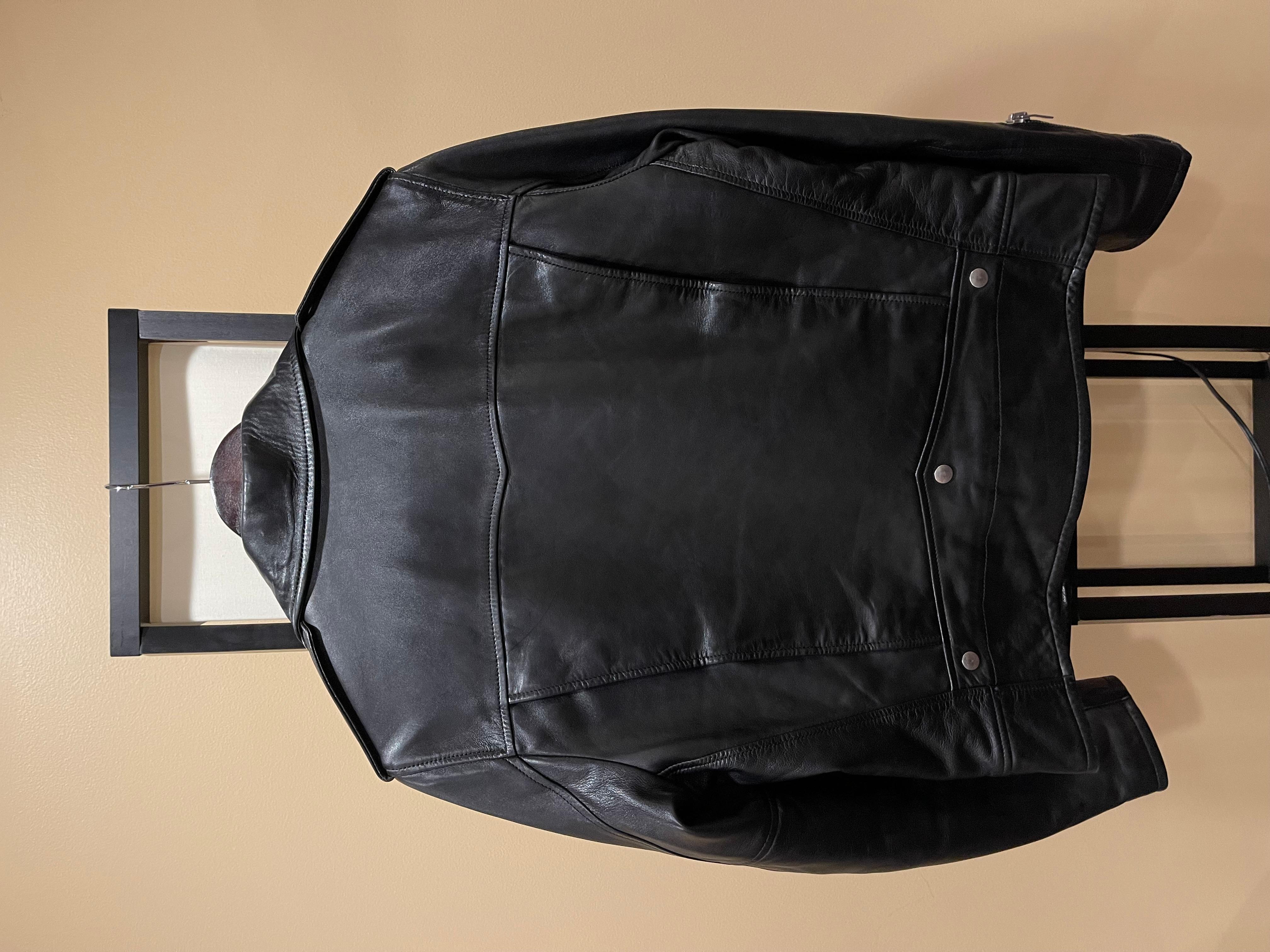 Saint Laurent Paris SS16
L01 Lamb Leather Biker Jacket
Size 52 (amazing fit)
Excellent overall condition (leather could last a lifetime). Minor scratches on the jacket; see detailed pics.

Measurements:
Chest: 21”
Length: 25.25”
Shoulders: