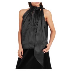 Saint Laurent SS16 Lustrous Silk Halter neck Top Black FR 34 Neck tie Sleeveless