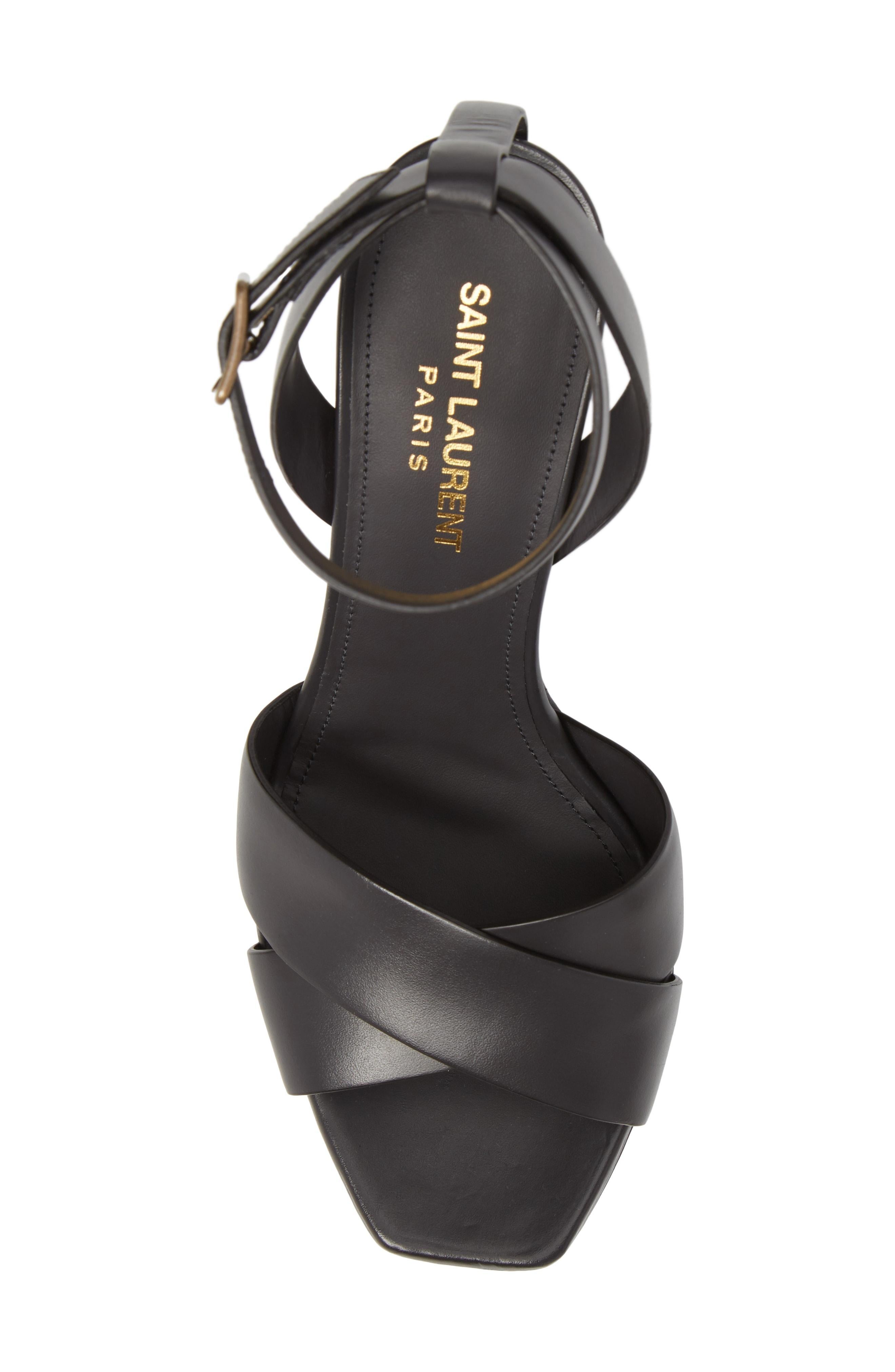De las mujeres Saint Laurent SS18 Sandalias de tacón de plataforma de cuero negro 