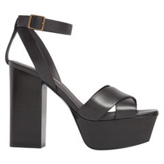 Saint Laurent SS18 Black Leather "Farrah 80" Platform Heel Sandals Size 40