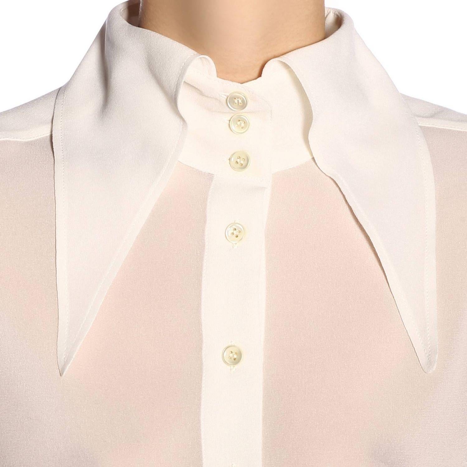Saint Laurent SS19 Cream Silk Over Sized Collar Shirt Size 36 For Sale 4