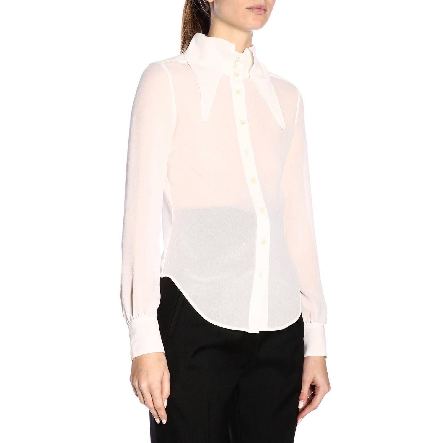 Saint Laurent SS19 Cream Silk Over Sized Collar Shirt Size 36 For Sale 5