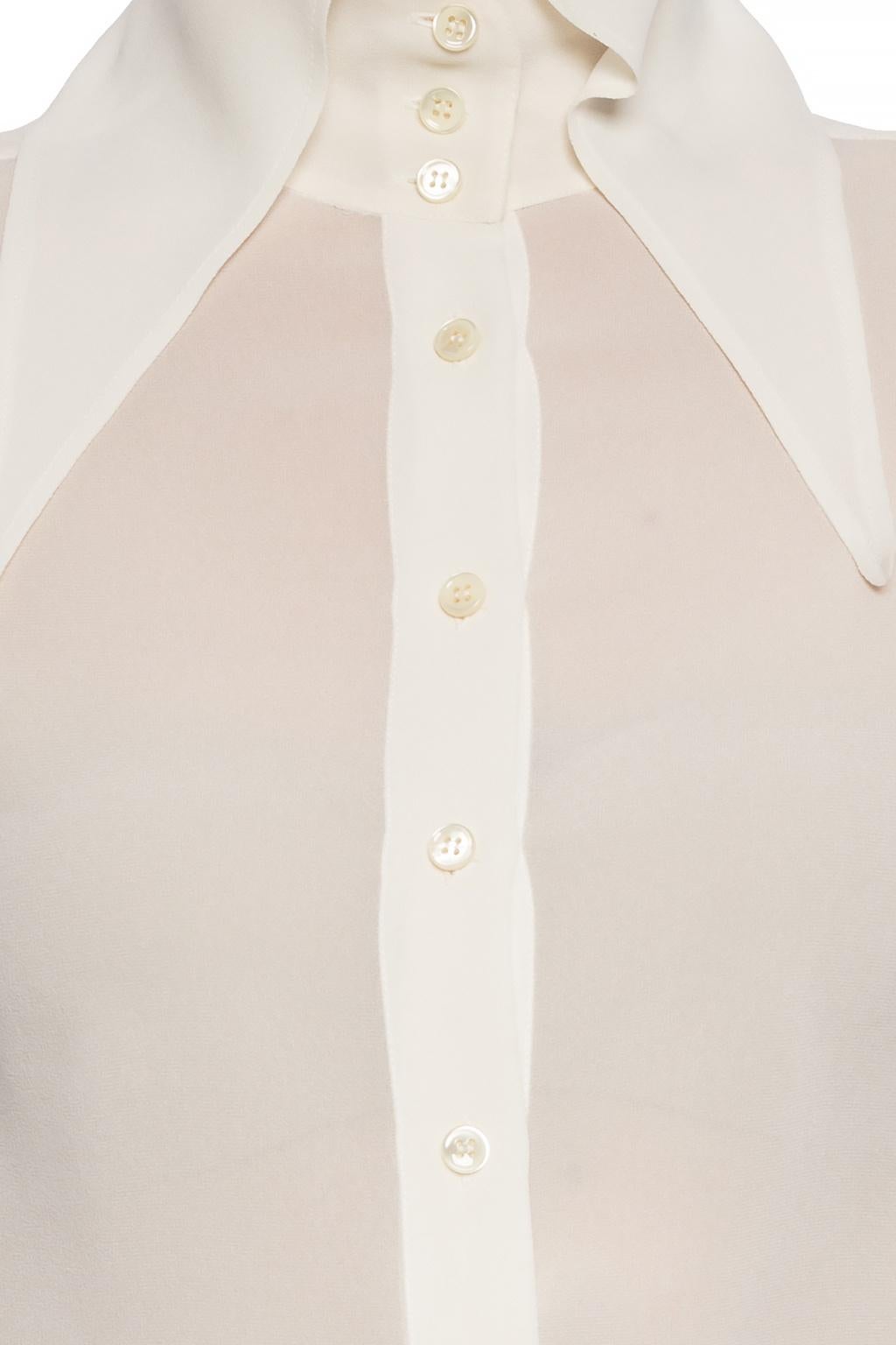 Women's Saint Laurent SS19 Cream Silk Over Sized Collar Shirt Size 36 For Sale