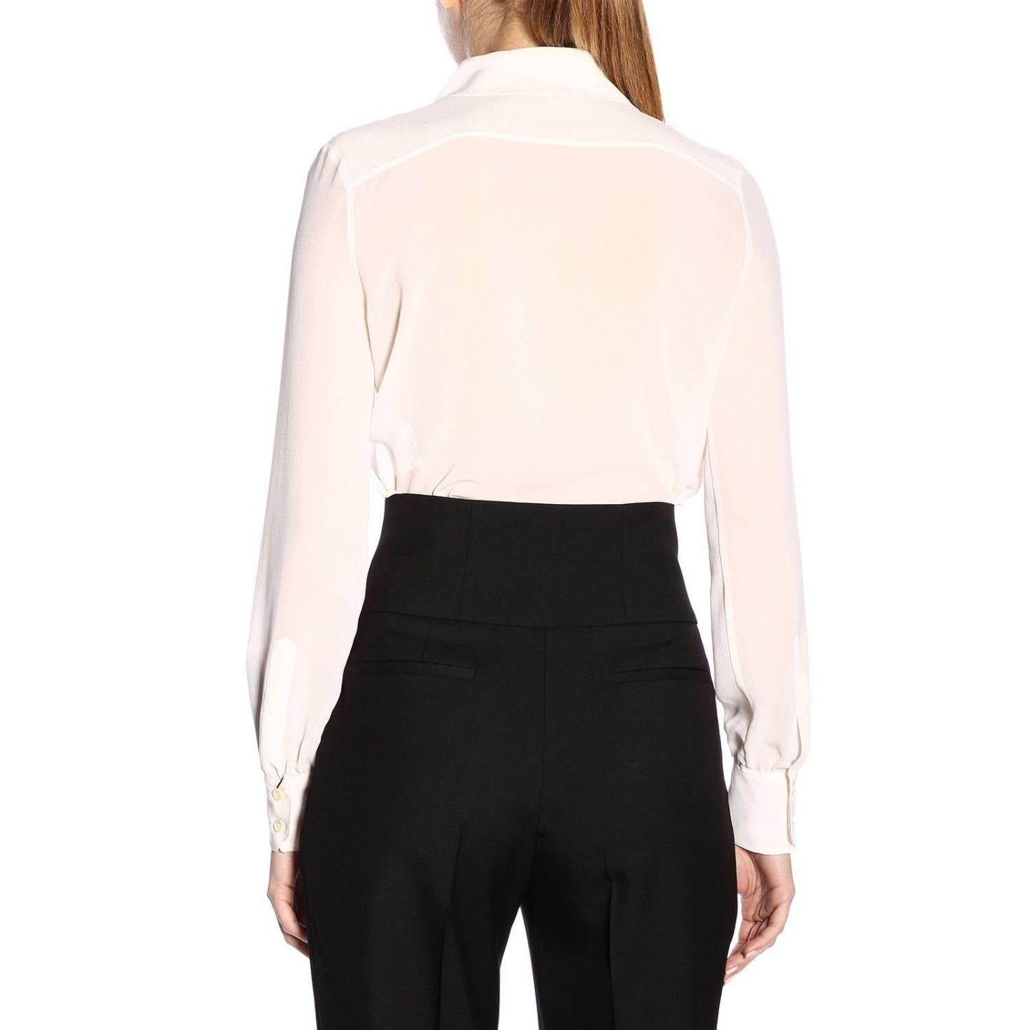 Saint Laurent SS19 Cream Silk Over Sized Collar Shirt Size 36 For Sale 3